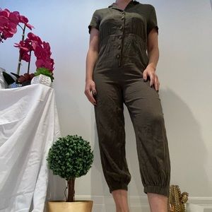 Army green button up boiler suit